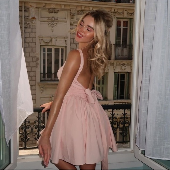 House of CB 'Florianne' Soft Peach Bow Mini Dress‎ size L D-DD Tall - Picture 14 of 15